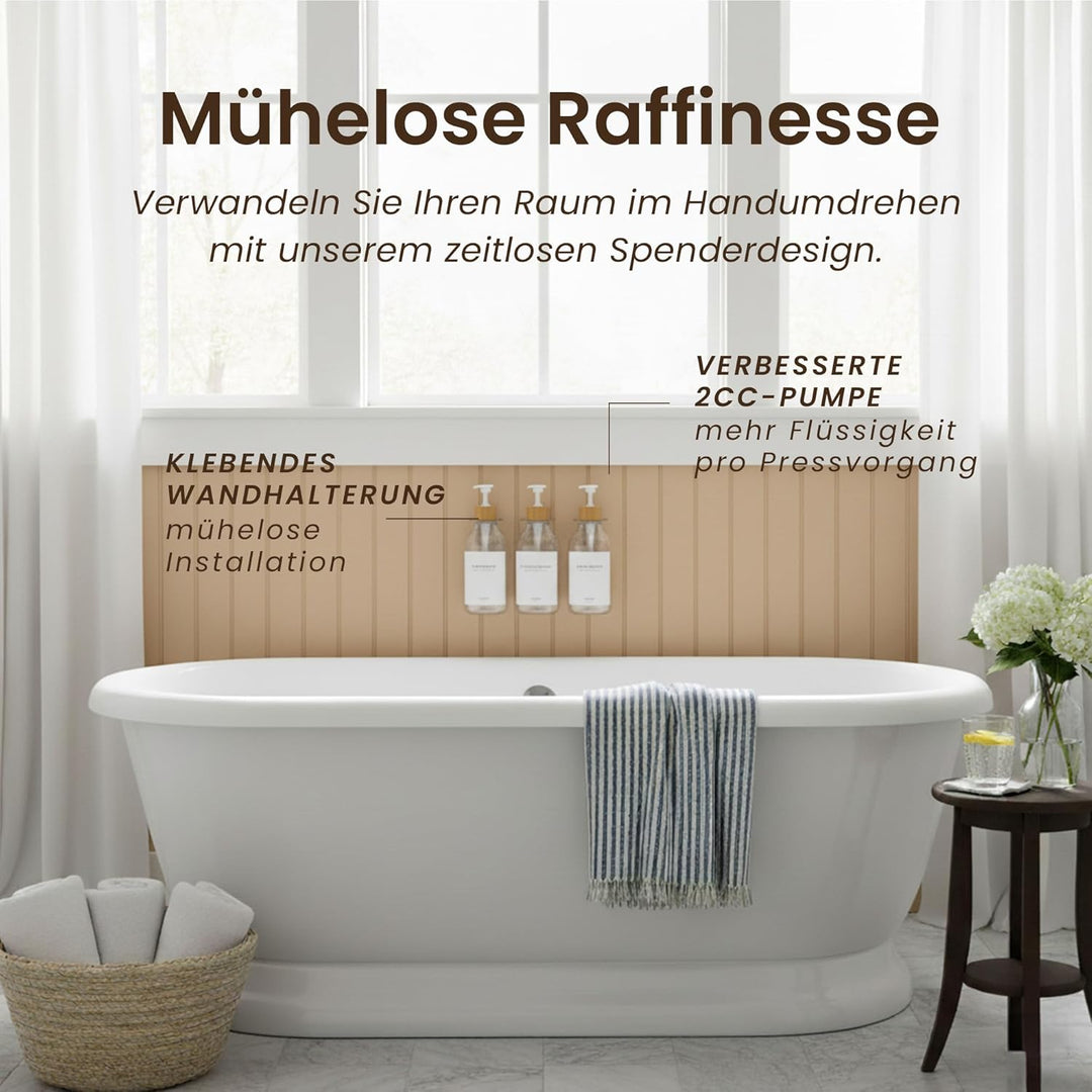 MAISONOVO Bohrfreier Shampoo-/Seifenspender für Duschwand, 3 Kammern mit Wasserdichten Etiketten, 3