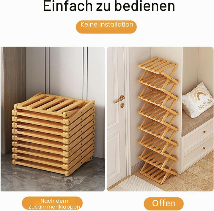 kiss me Vertikales Schmales Schuhregal,Tragbare Holz Schuhregale,Ohne Installation,Bambus Faltbare S