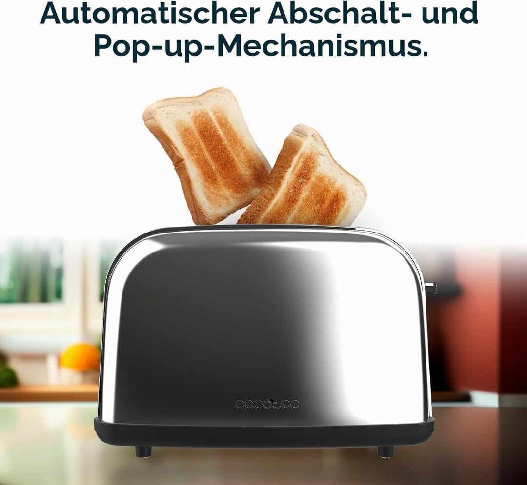 Cecotec Vertikaler Toaster Toastin' time 850 Inox Essential, 850W, Doppelter langer Schlitz und brei