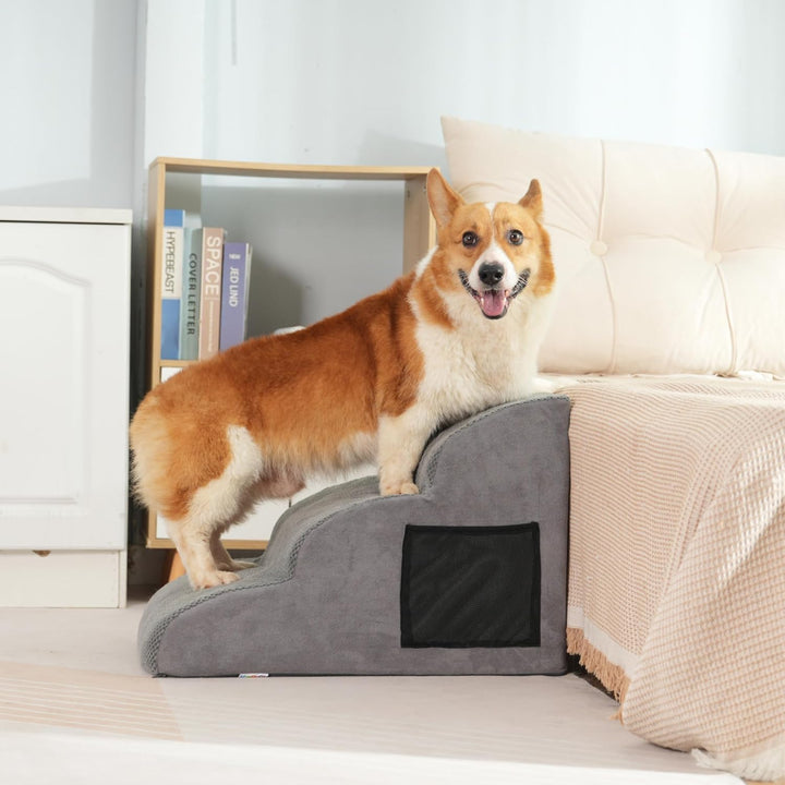 Hundetreppe für Kleine Hunde, 3-Stufen, Hunderampe für Sofa Bett, Haustiertreppe mit Abnehmbarem, Wa
