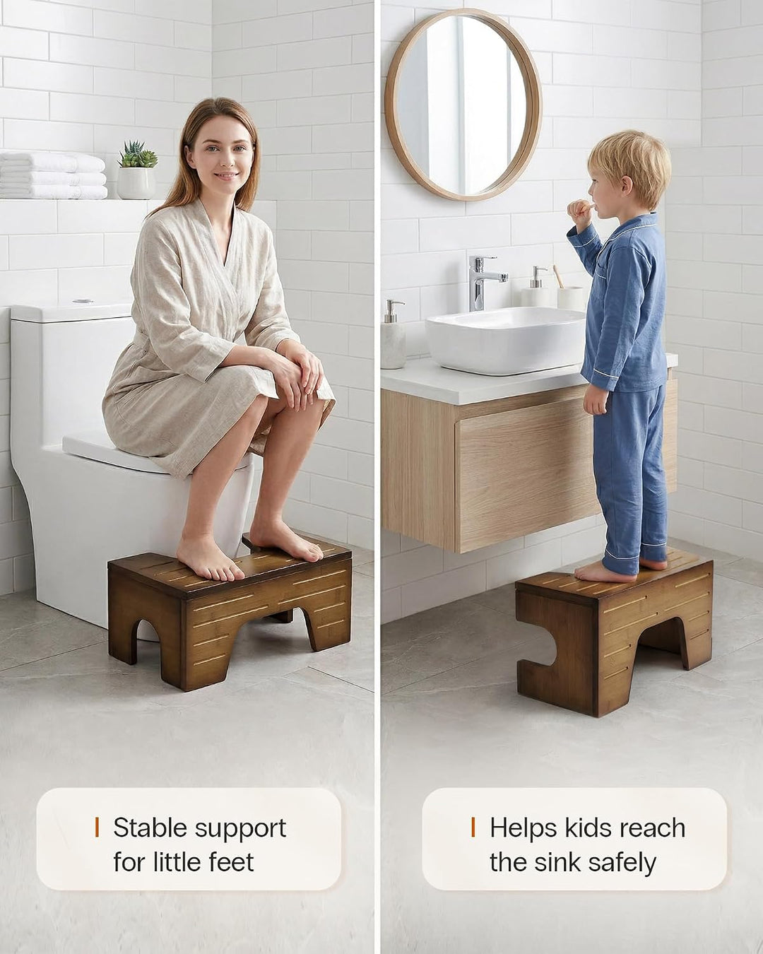 StrongTek Klappbarer Bambus Toilettenhocker - 2 Höhen 18/23 cm, Dunkelbraun