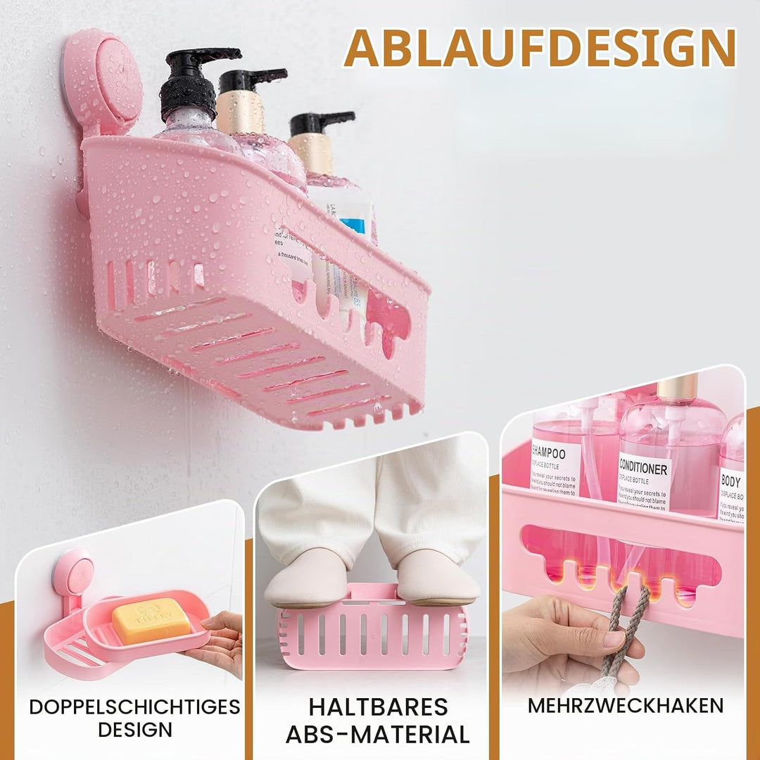 LEVERLOC Duschablage Saugnapf &amp; Seifenschale &amp; Zahnbürstenhalter 3er-Pack Duschregal ohne Bohren Abn