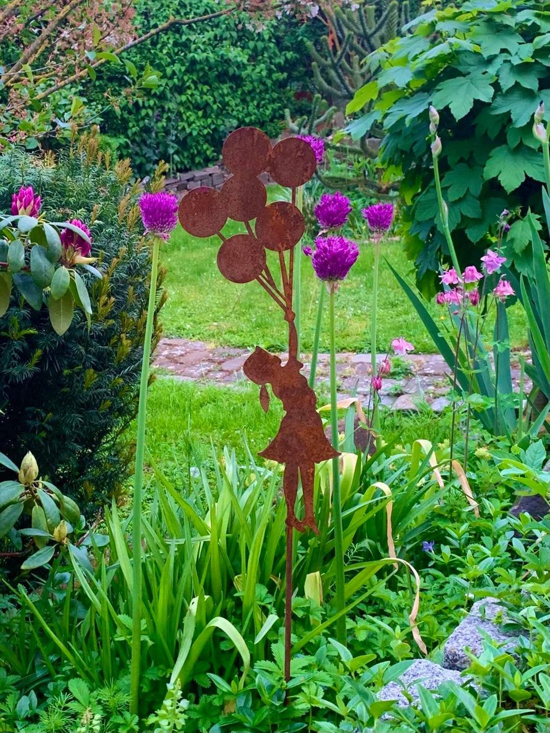 Bornhöft 2er Set Gartenstecker Rost Deko Mädchen für den Garten Luftballons Metall Gartendeko Stecke