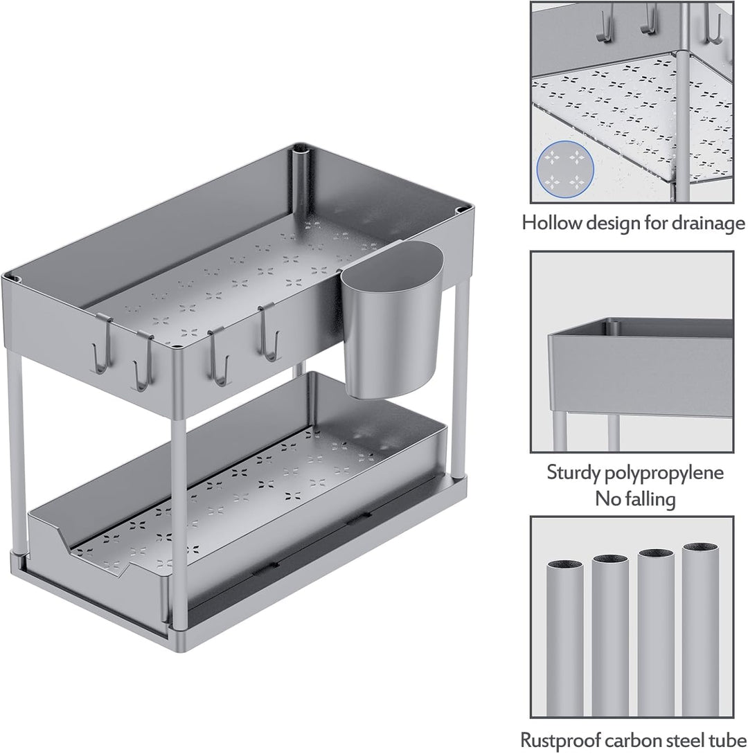 Puricon Unter Waschbecken Regal, 2 Etagen Standregal Küche Arbeitsplatte Regal Organizer, Mehrfunkti