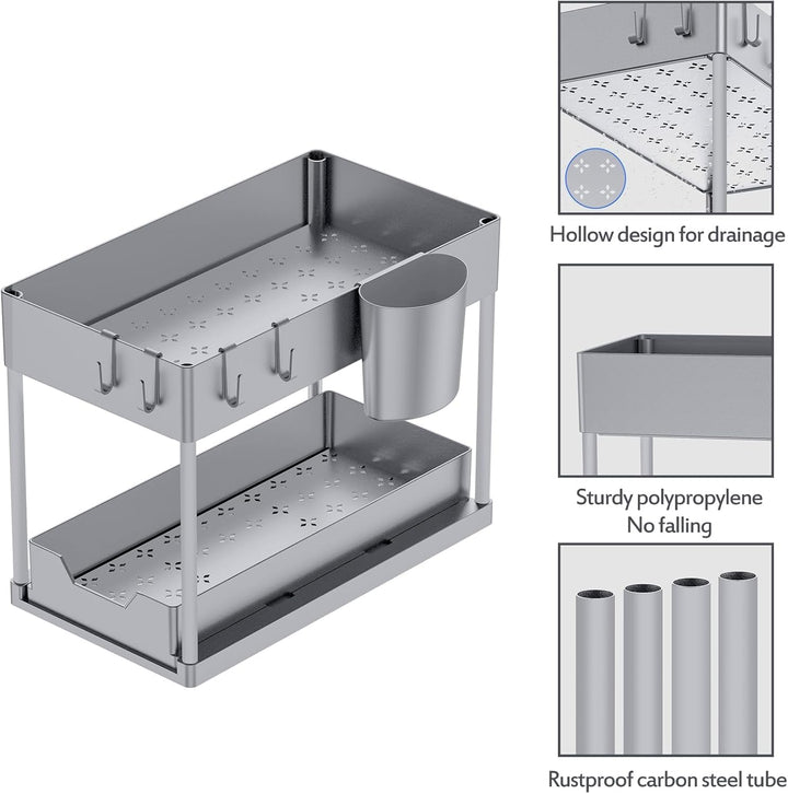 Puricon Unter Waschbecken Regal, 2 Etagen Standregal Küche Arbeitsplatte Regal Organizer, Mehrfunkti