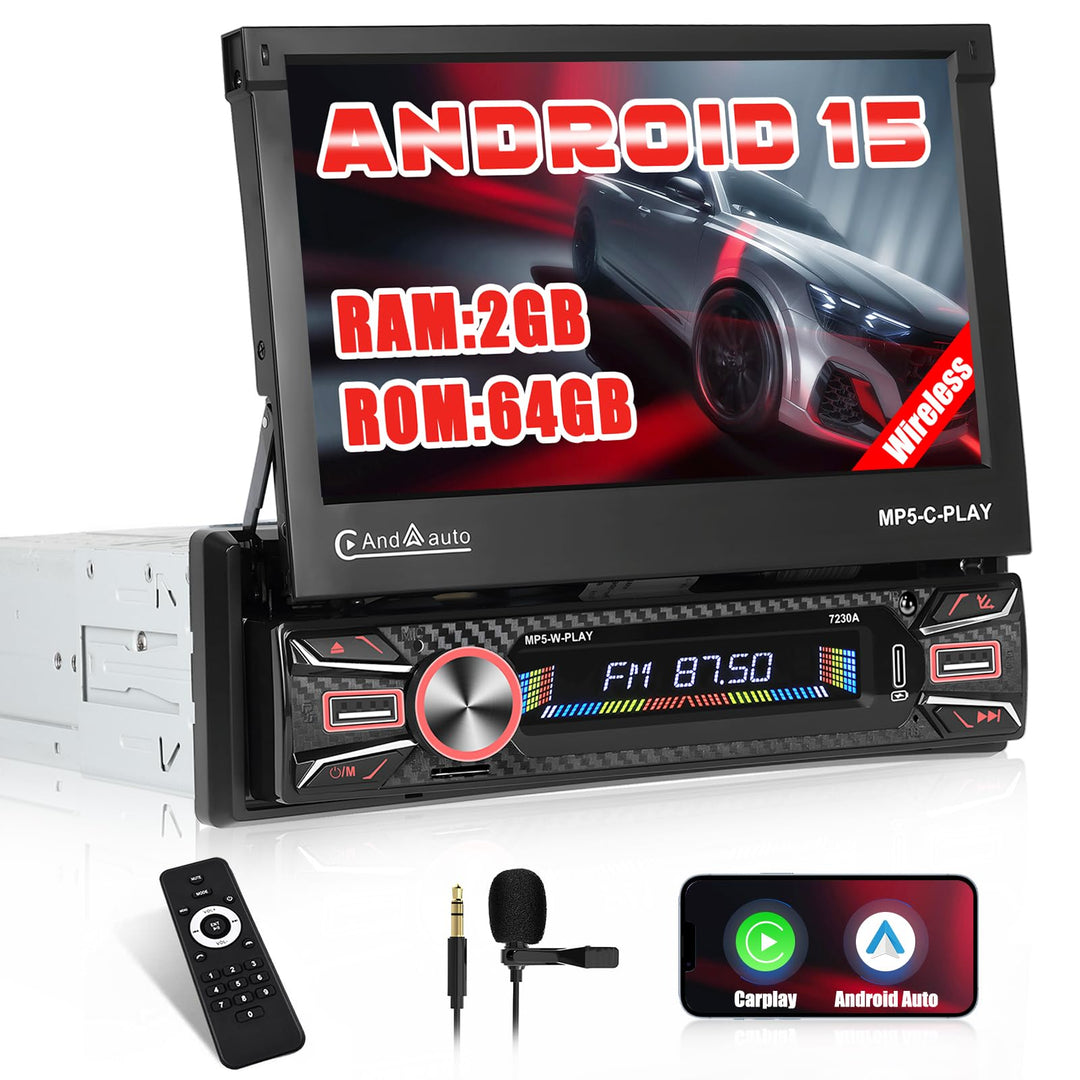 Hikity 2G 64G Android13 1Din Radio mit Automatisch Ausfahrbarem Bildschirm, 7Zoll Autoradio Navi 1Di