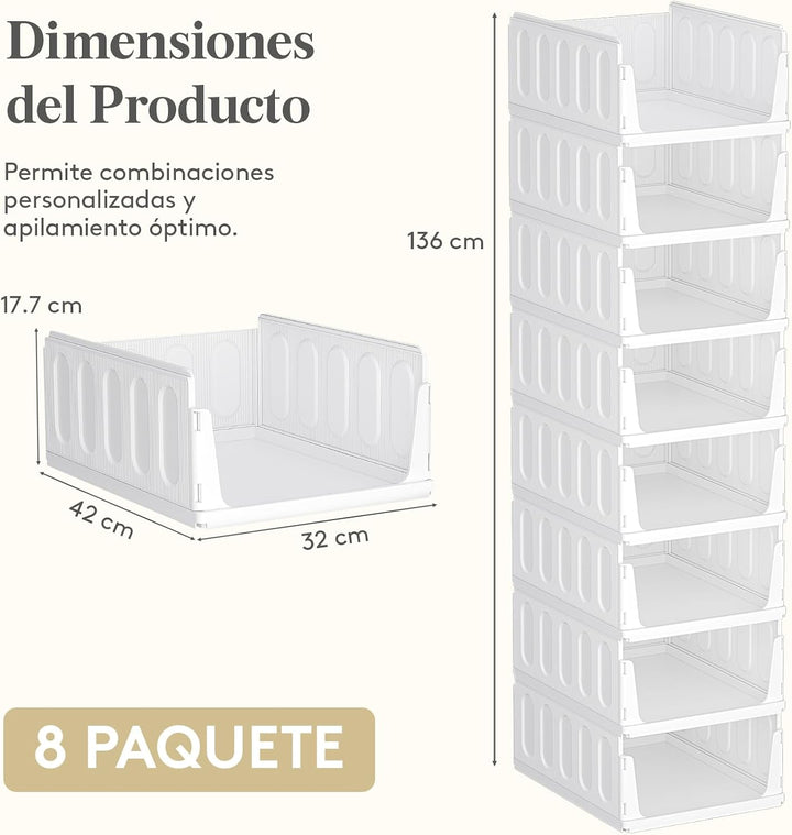 Lifewit 8er Set Stapelbare Kleiderschrank Organizer 42 cm Tief | Ausziehbar Kunststoff Ordnungssyste