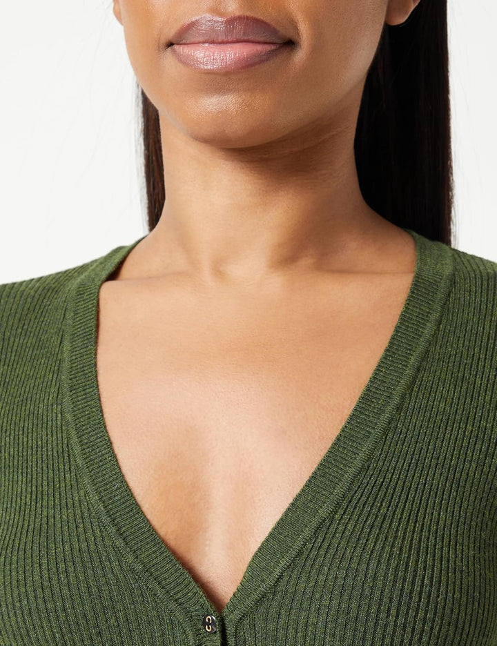 Scotch & Soda Damen Button Detail Skinny Rib Pullover S Field Green Melange, S Field Green Melange
