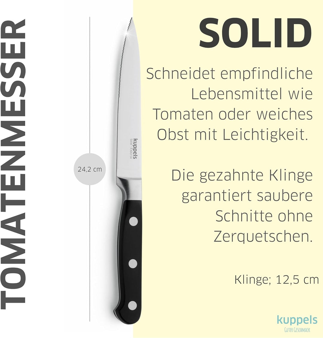 Kuppels SOLID Küchenmesser Set 3-teilig, Tomatenmesser mit Wellenschliff, Spickmesser & Schälmesser