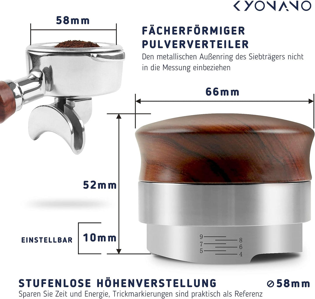 KYONANO Distributor 58mm höhenverstellbar, Kaffeepulver-Verteiler aus Premium Edelstahl &amp; Gelbe Birn