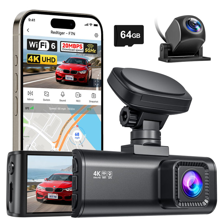 REDTIGER F7N 4K Dashcams mit WiFi GPS Front 4K/2.5K und hinten 1080P Dual Dash Kamera , 3.16" Displa