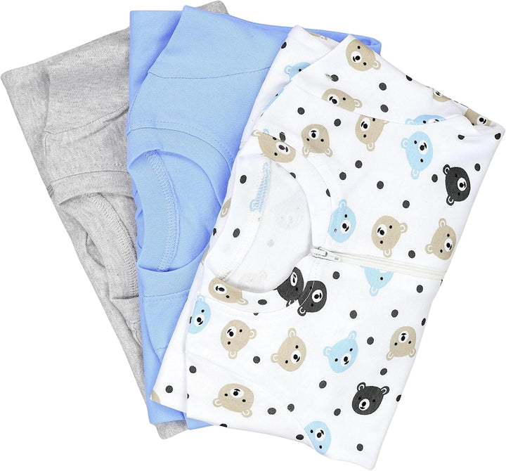 TupTam Unisex Schlafstrampler 3er Pack Baumwolle mit Reissverschluss 56 Bären Hellblau Beige Grau, 5