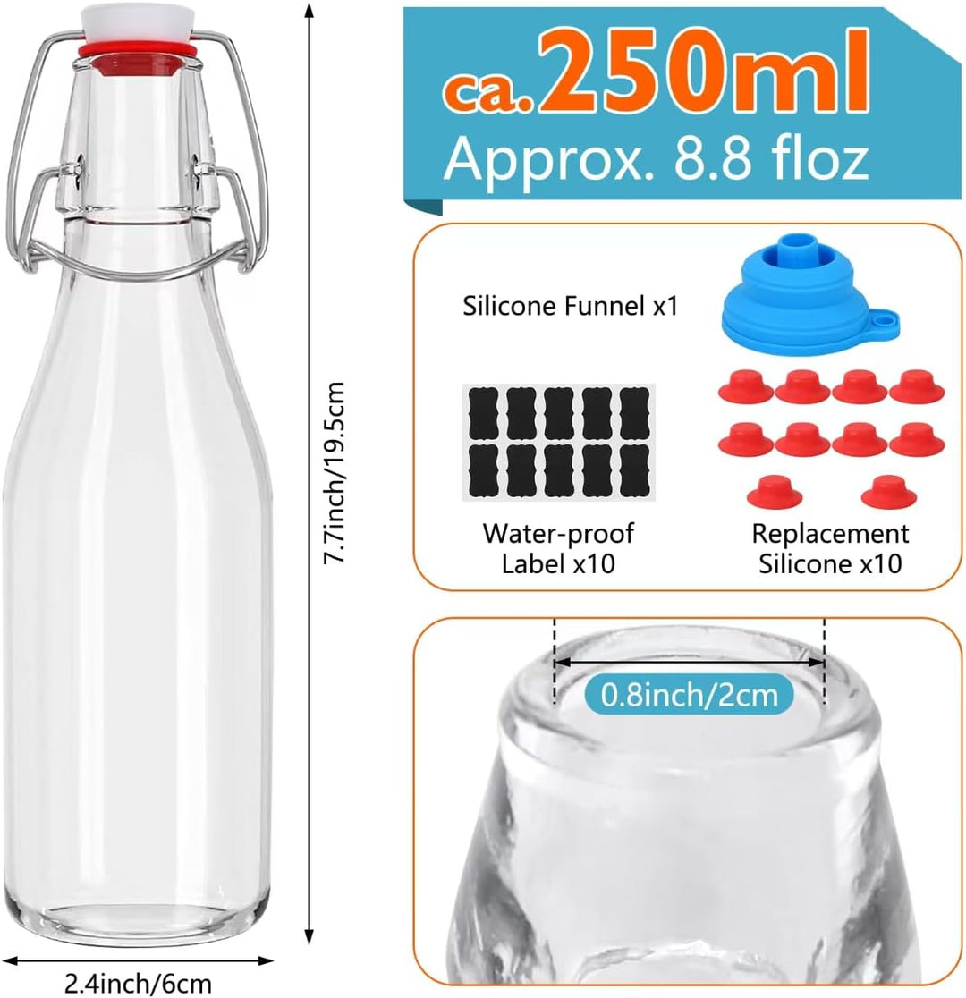 Glasflaschen 250ml mit Bügelverschluss, 10 Stück Glasflaschen zum Befüllen, Kleine Flaschen Zum Befü
