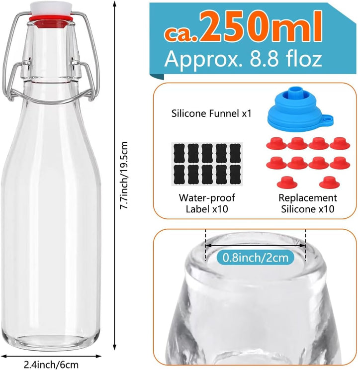 Glasflaschen 250ml mit Bügelverschluss, 10 Stück Glasflaschen zum Befüllen, Kleine Flaschen Zum Befü