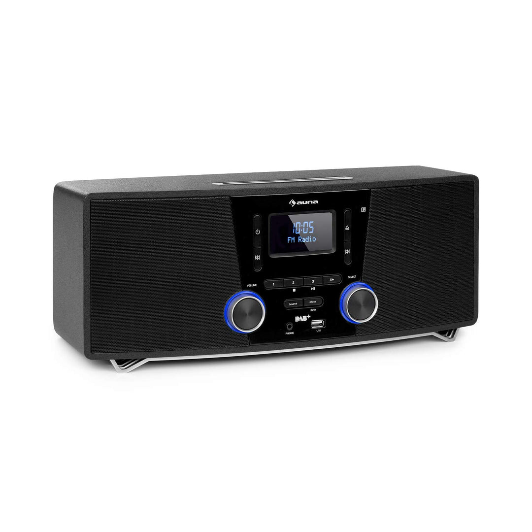 auna Stockton Micro Stereosystem - 20W max. (2X 5W RMS), DAB+, UKW-Radiotuner, RDS-Funktion, CD-Play