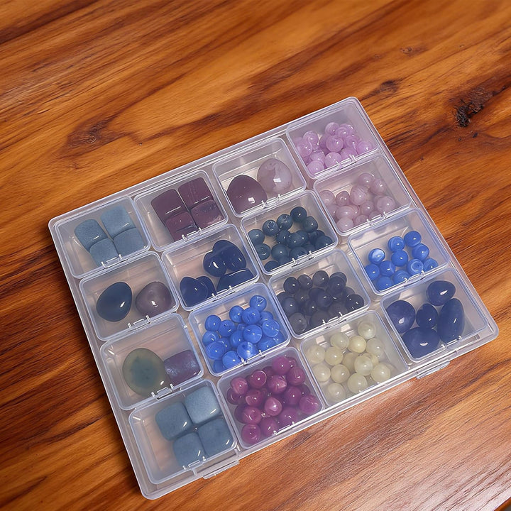 LJY 17 Stück Aufbewahrungsbox Plastikbox mit Deckel (1 Gross + 16 Klein) – Transparente Sortierbox f