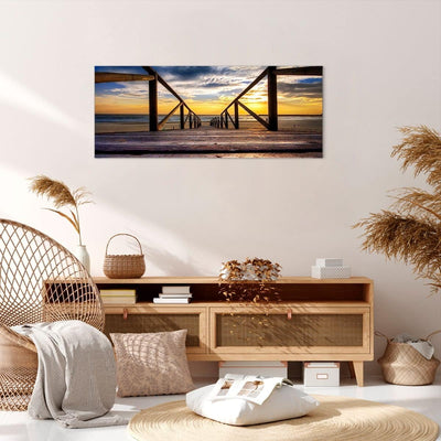 Wandbilder Dekoration Wohnzimmer Strand Ozean Sand Holzbrücke Sonnenuntergang Bilder auf Leinwand 12