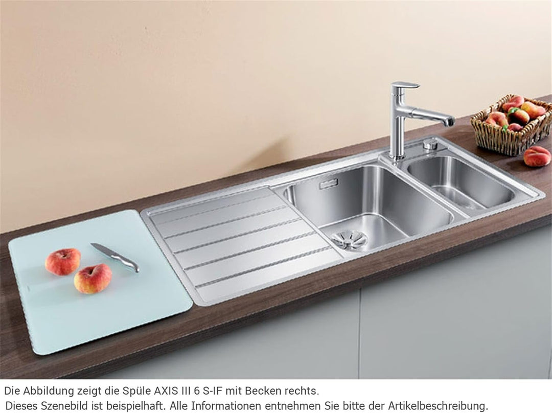 BLANCO AXIS III 6 S-IF | Edelstahl | Einbauart: Einbau von Oben & Flächenbündig | Hauptbecken links