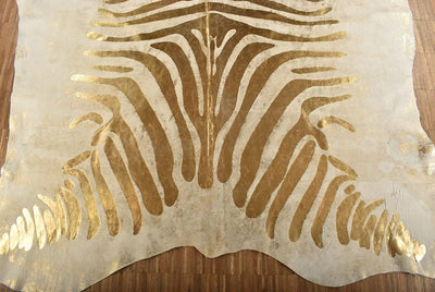 Generisch Kuhfell Stierfell Teppich Zebra Gold Devore ca. 200 x 170 cm aus Brasilien Kuhfell mit Zeb