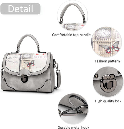 DIRRONA Elegant Damen Handtasche Modedruck Schultertasche Lässig Reisen Umhängetasche Mittel PU Lede