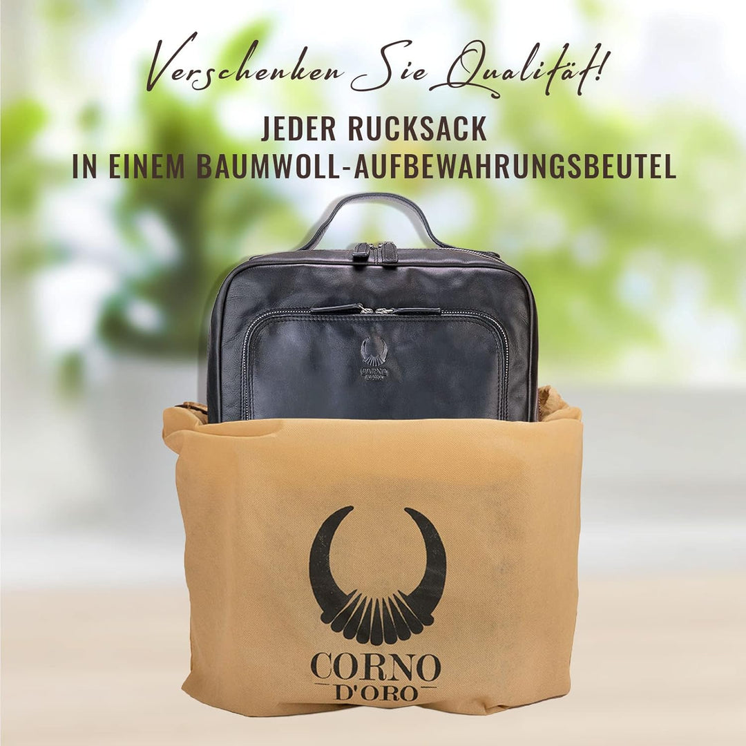 Corno d´Oro Handmade Rucksack Herren Leder Gross mit Organizer-Fach I Premium XL Lederrucksack Damen