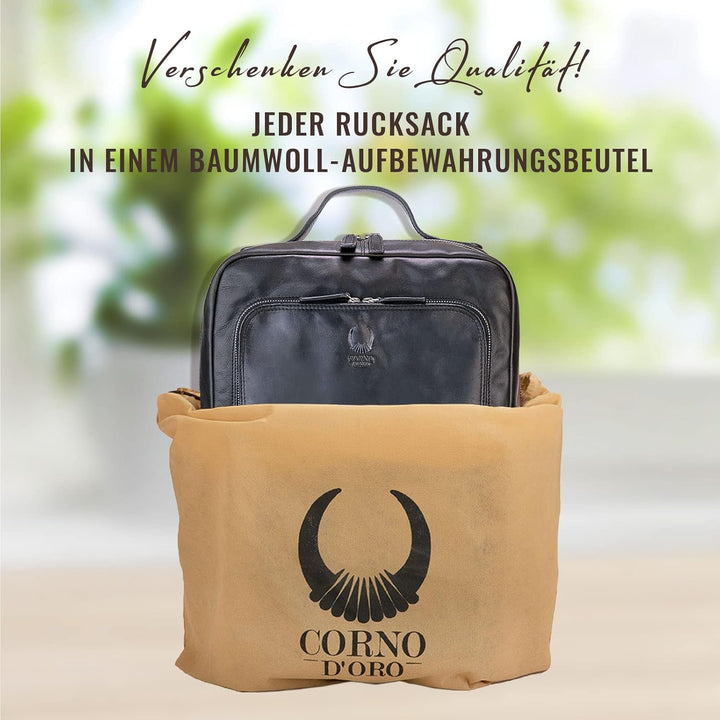 Corno d´Oro Handmade Rucksack Herren Leder Gross mit Organizer-Fach I Premium XL Lederrucksack Damen