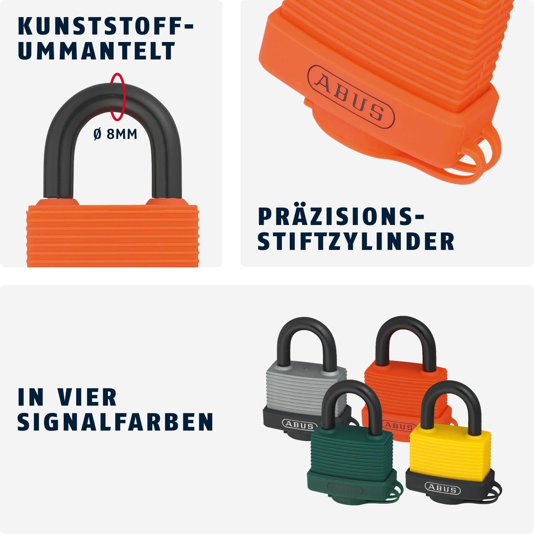 ABUS Vorhängeschloss 70AL/45 aus massivem Aluminium - wetterfest - mit Schutzkappe und Kunststoffumm