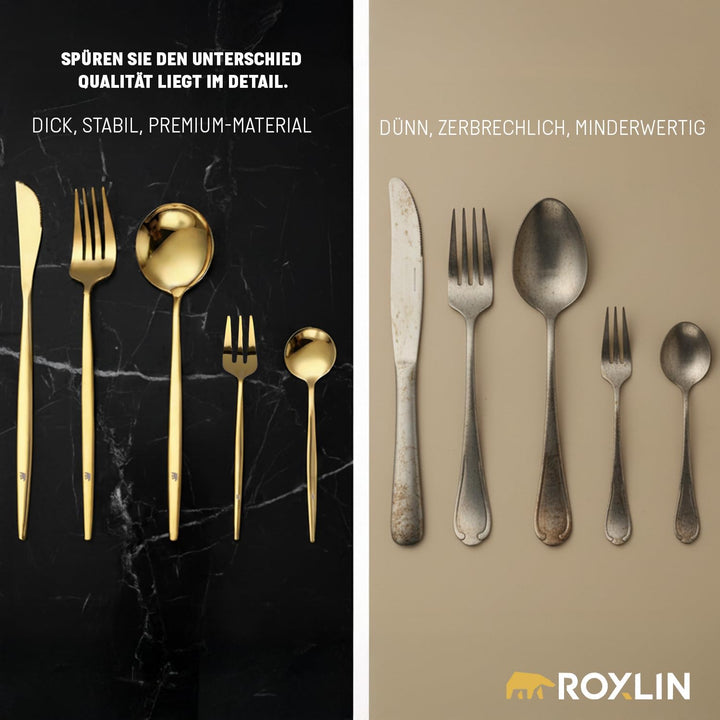 Premium Besteckset, 30-teilig, Gold, Edelstahl, Spülmaschinenfest, Elegantes Design, Tafelbesteck fü