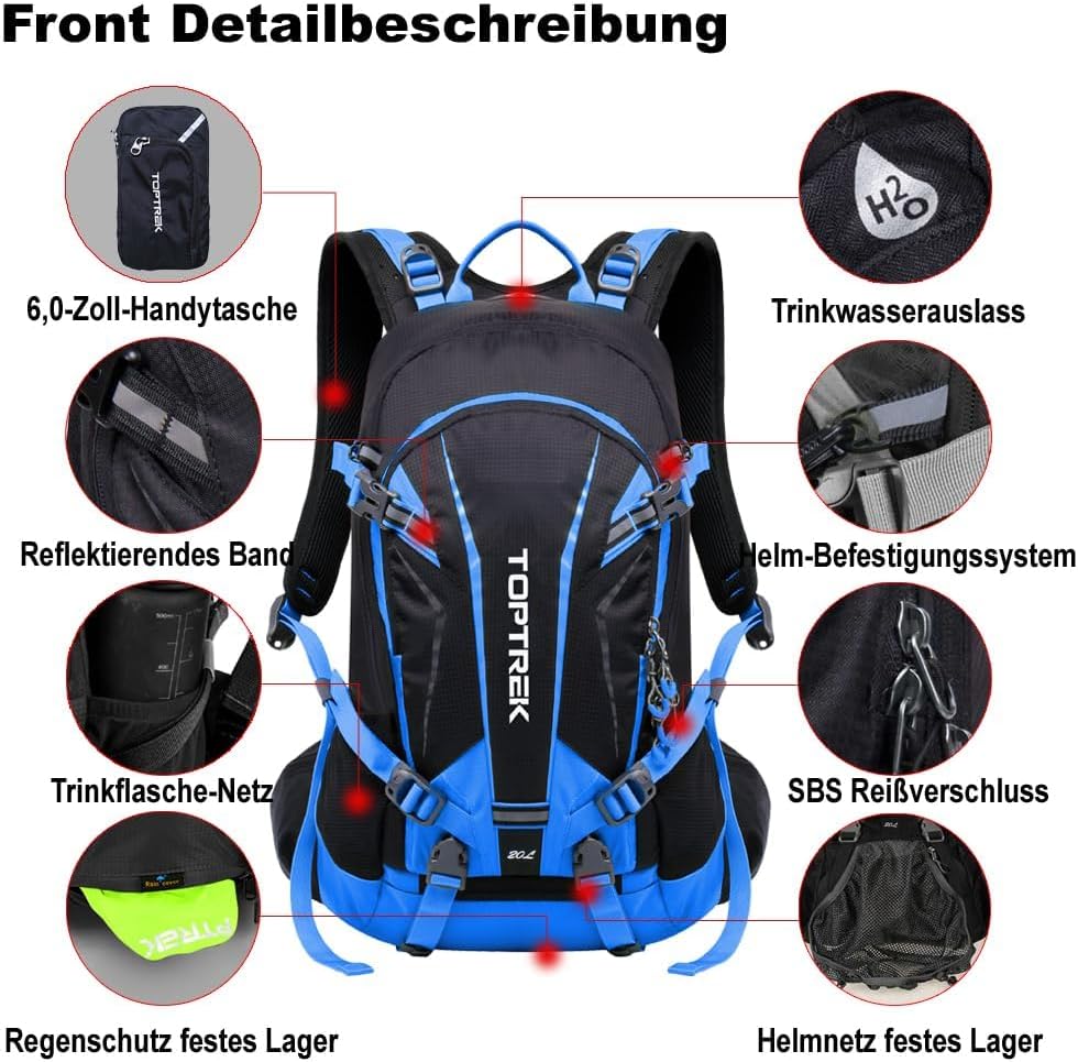 toptrek Fahrradrucksack Wasserdicht 20L,Ultraleicht Rucksack für Damen &amp; Herren,Fahrrad Rucksack mit