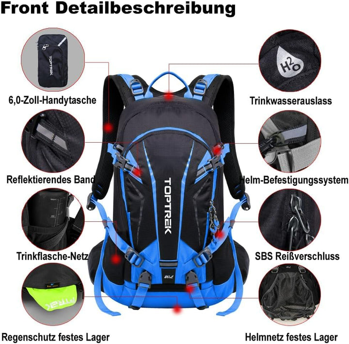 toptrek Fahrradrucksack Wasserdicht 20L,Ultraleicht Rucksack für Damen &amp; Herren,Fahrrad Rucksack mit