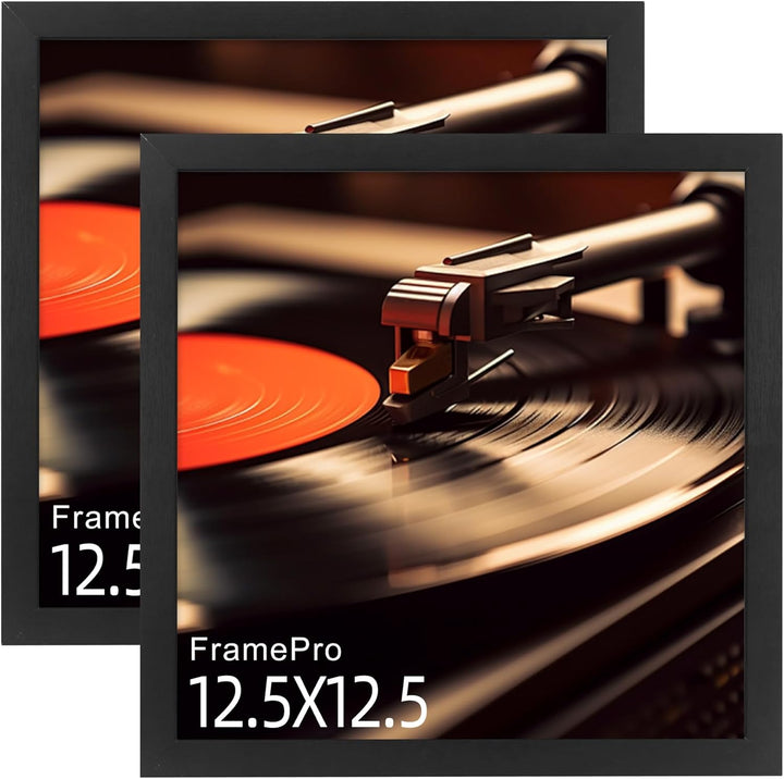 2 Stück Schallplattenrahmen für die Wand Display Album Cover mit Echtglas Schwarz 12,5x12,5 Rahmen f