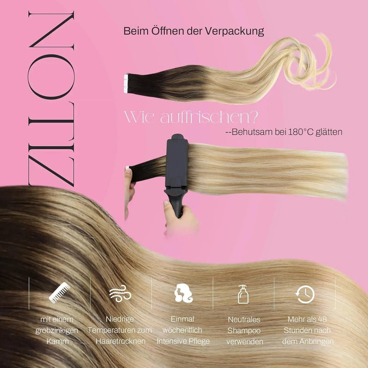 Moresoo Invisible Tape Extensions Blond Haarverlängerung Echthaar Tapes 35 cm Dunkelbraun bis Karame