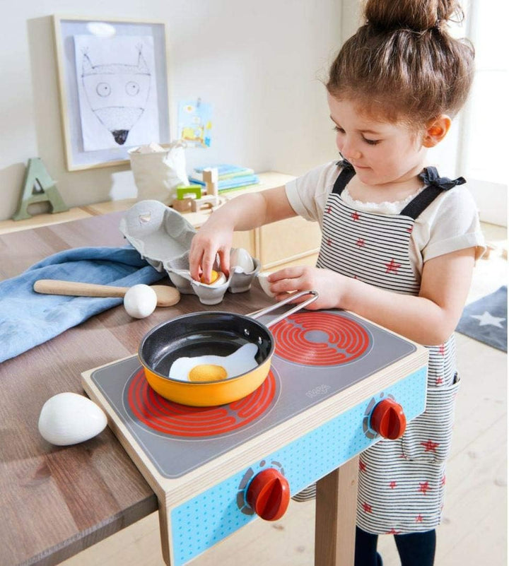 HABA 305132 - Kochstellen-Set Culina, mit 2 Herdplatten, 1 Pfanne und 1 Spiegelei, platzsparende Alt