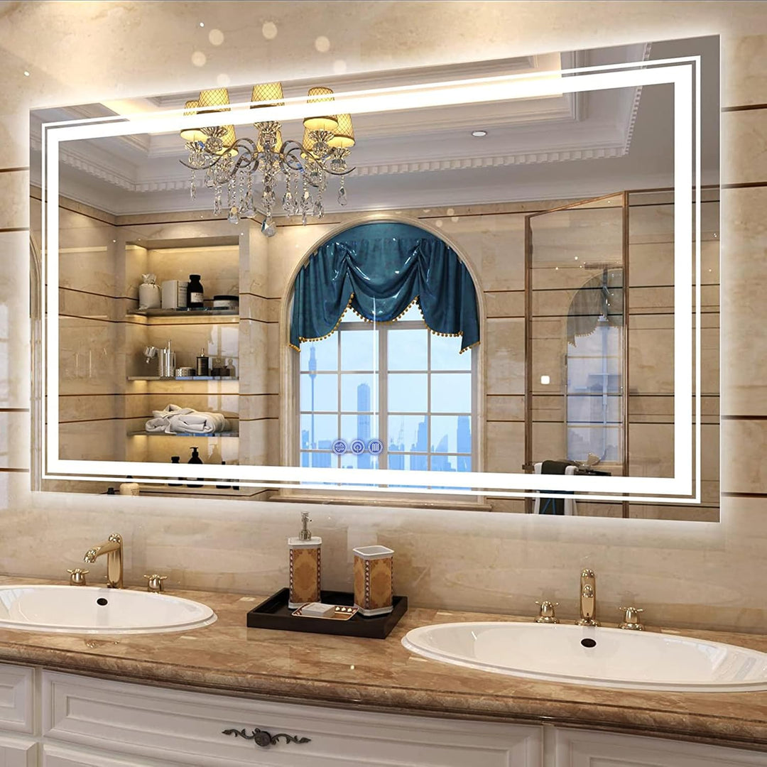 Badspiegel mit Beleuchtung 150x90cm, Badezimmerspiegel Wandspiegel und Touch-Schalter, IP65-Led-Spie