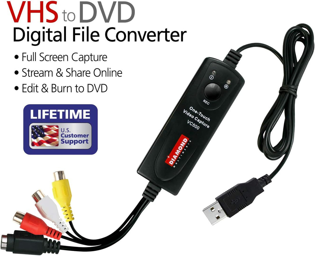 Diamant VC500 Adapterkabel zum Überspielen von VHS-Videos auf DVD, USB 2.0, für Win7, Win8 & Win10
