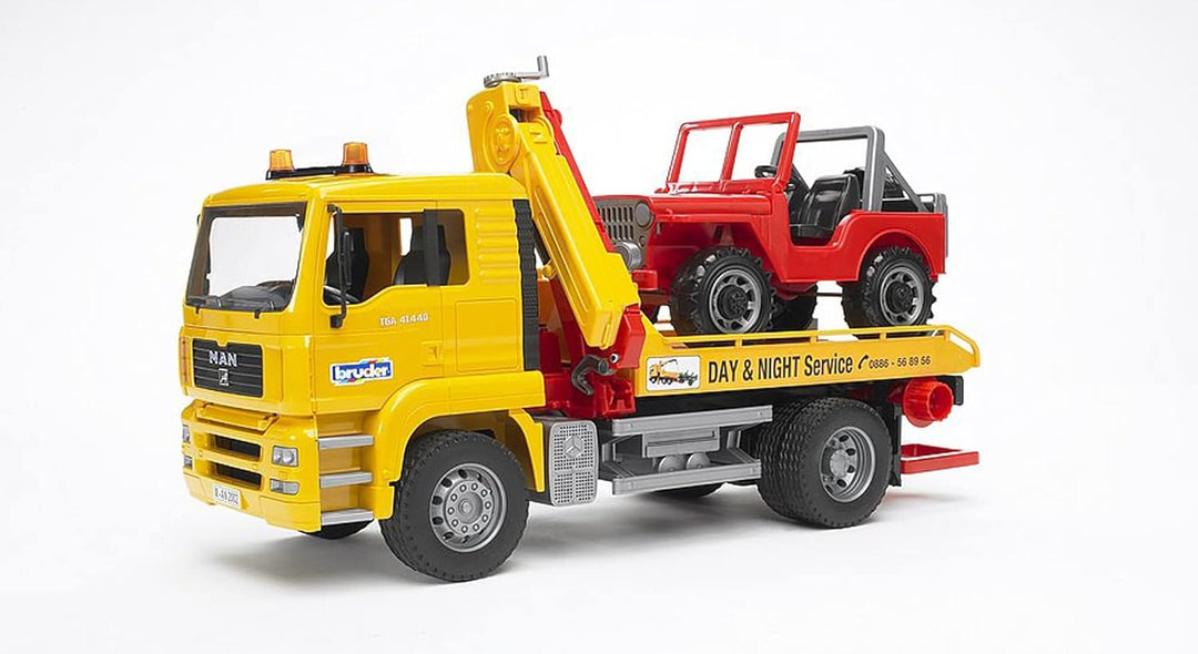 bruder 02750 - Man TGA Abschlepp-LKW mit Geländewagen - 1:16 Abschlepper Abschleppwagen Fahrzeug LKW