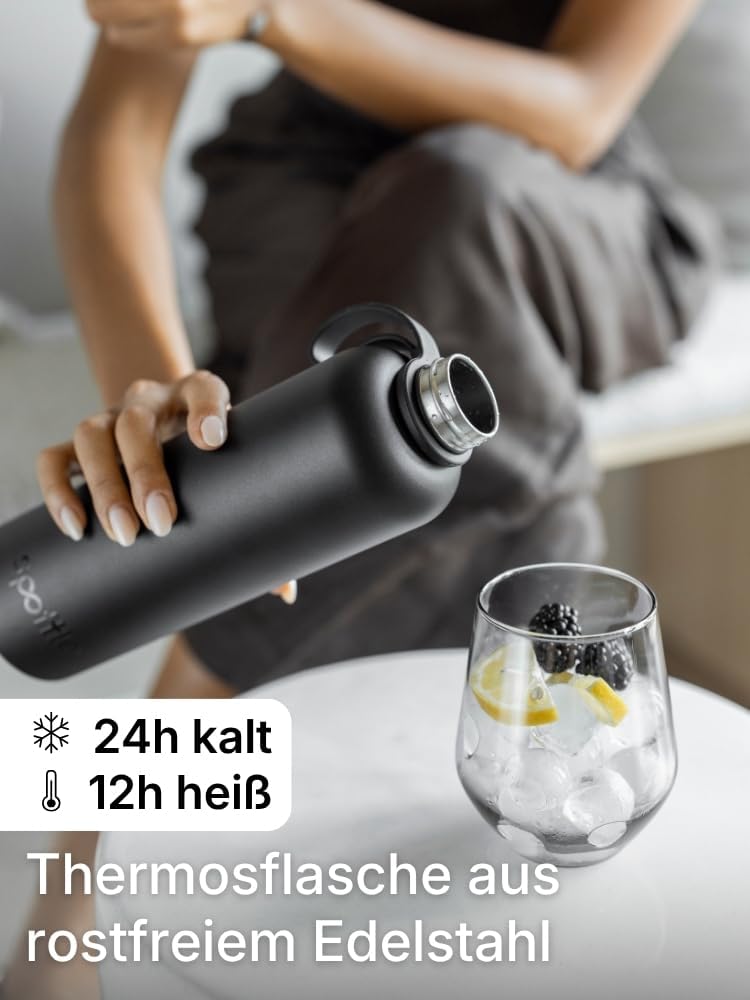 spottle Edelstahl Trinkflasche 1L – Thermosflasche aus Metall, doppelwandig, vakuumisoliert, Kohlens