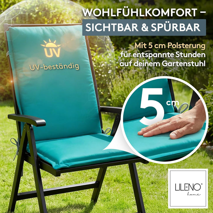 LILENO HOME Gartenstuhl Auflagen [2er Set - Hochlehner] in Petrol - Bequeme Liegen als Sitzauflagen