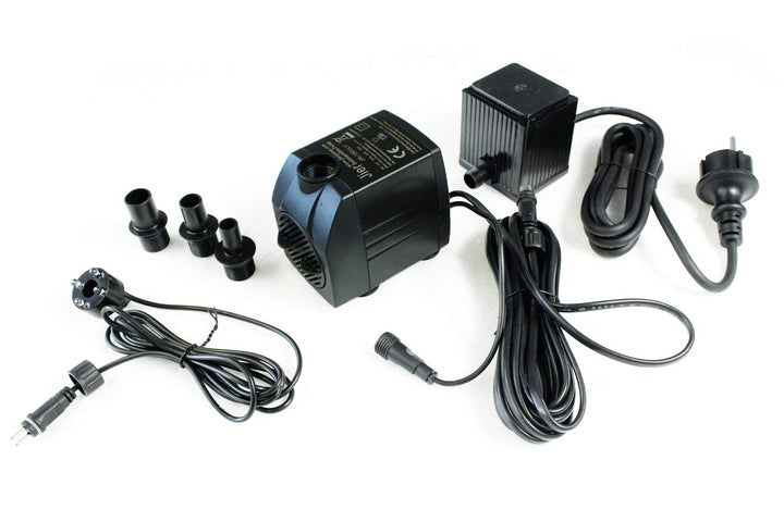 Arnusa Springbrunnenpumpe mit 1x LED Spot Teichpumpe Wasserpumpe Bachlaufpumpe (1500 L/H, Kalt-Weiss