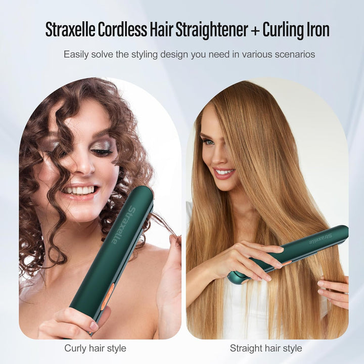 2 in 1 Glätteisen Locken und Glätten, 160°C-220°C Reise Glätteisen Kabellos 10000mAh Akku Haarglätte