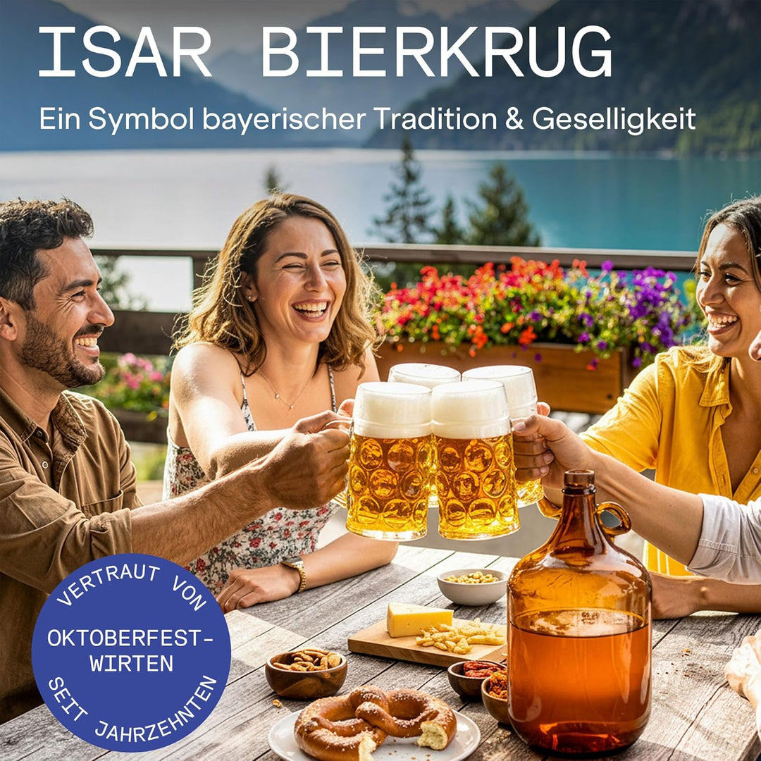 Stölzle Oberglas Bierkrug ISAR / 6er Set Bierkrüge 1 Liter/Stabiler Bier Krug/Masskrug aus Soda Lime