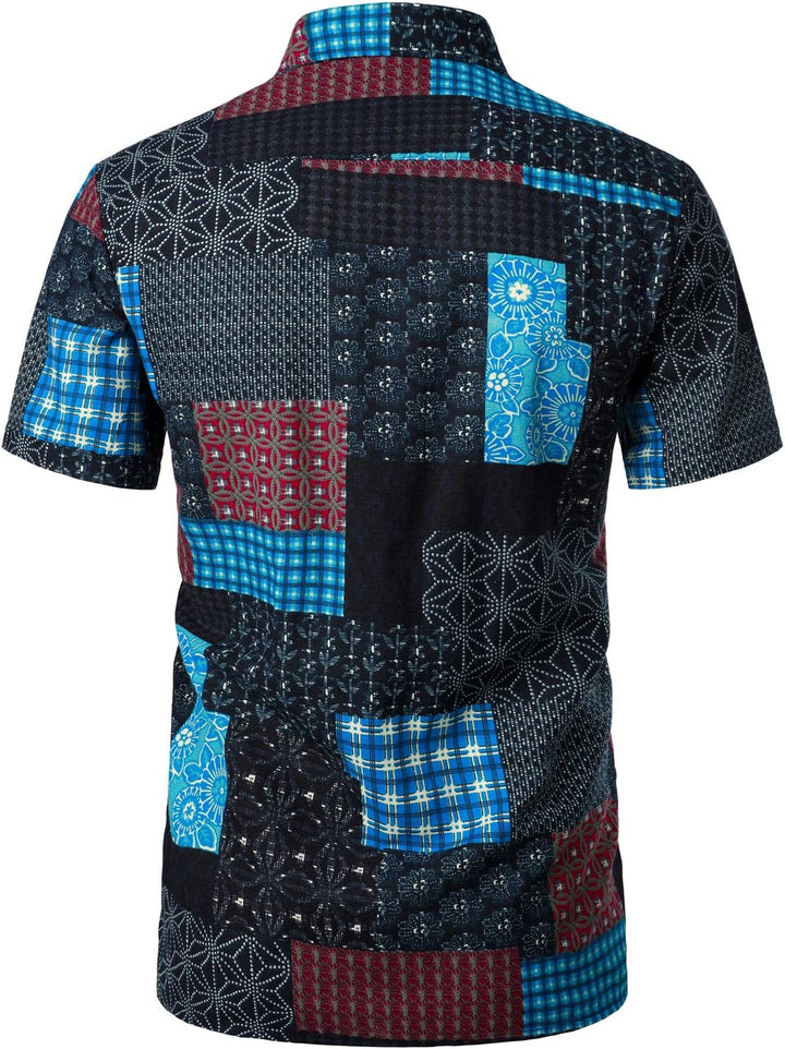 LucMatton Hawaiihemden für Herren, Baumwolle, Leinen, traditionelle Motive, Kurzarm, Knopfleiste XL