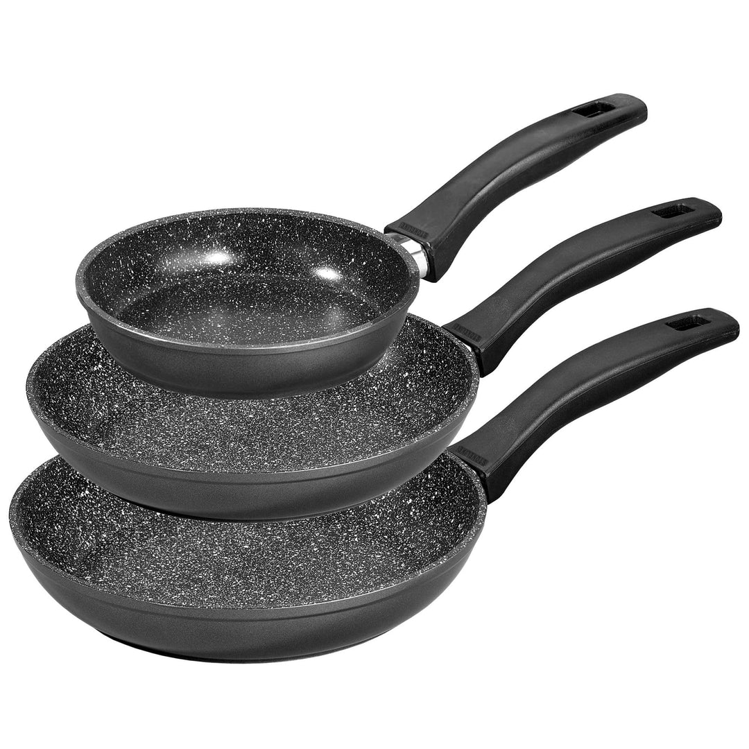 STONELINE Pfannenset 3 teilig, 16/20/24 cm, Antihaft beschichtete Pfanne mit echten Steinpartikeln,