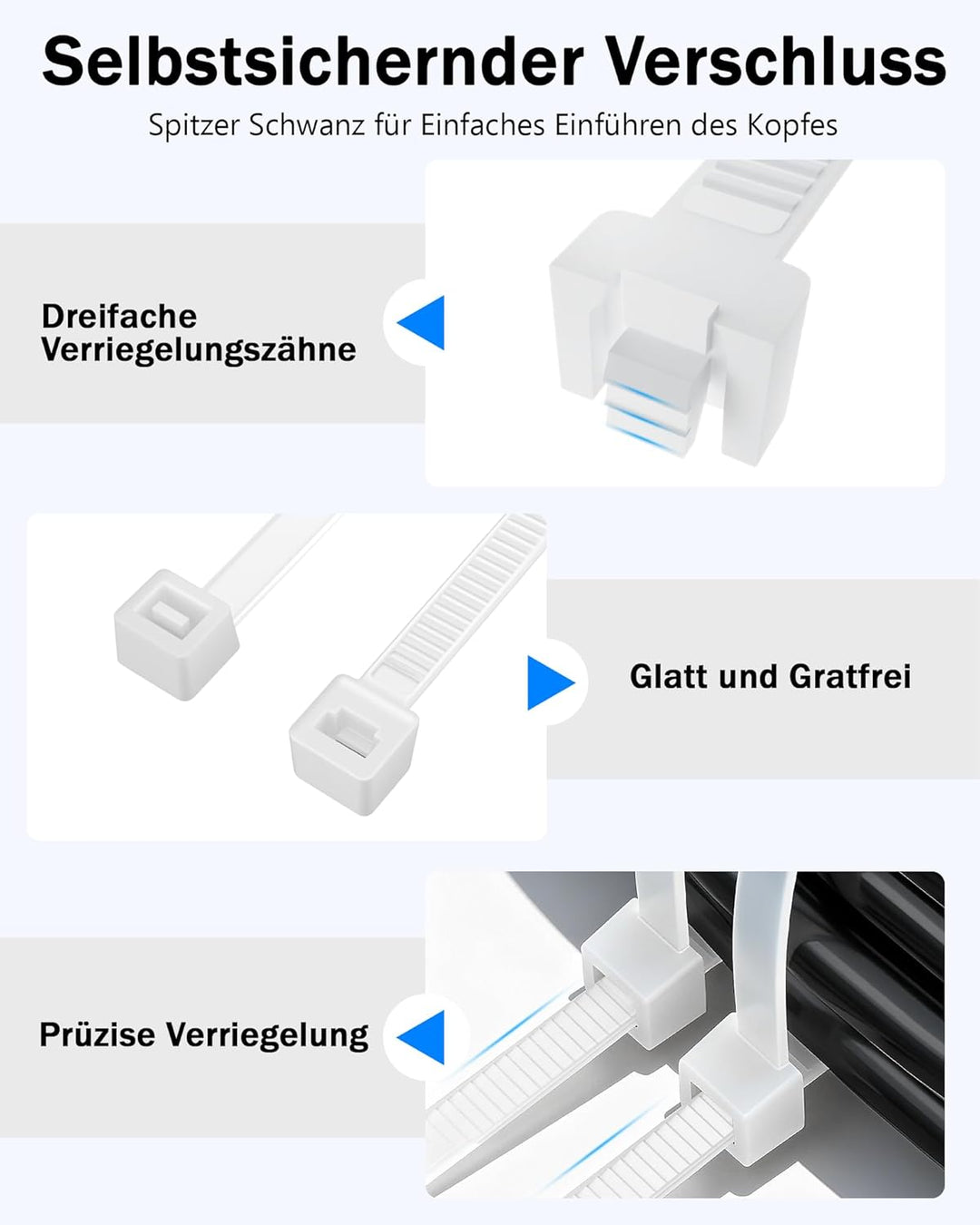 400 Stück Kabelbinder Weiss Set,Tesmax Kabelbinder UV Beständig,wiederverschliessbar Nylon Super Hal