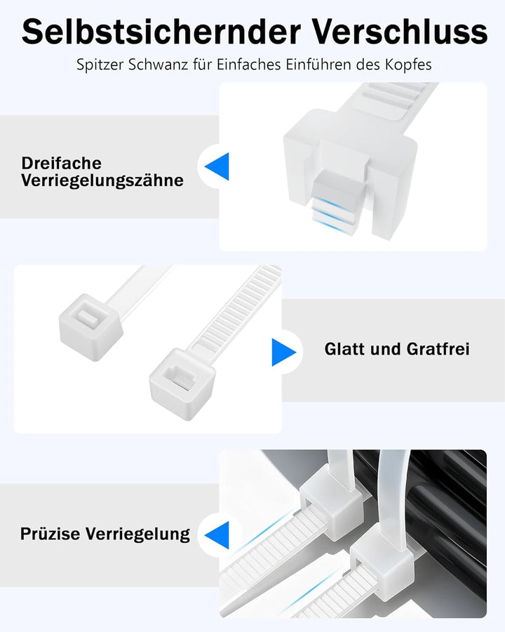 400 Stück Kabelbinder Weiss Set,Tesmax Kabelbinder UV Beständig,wiederverschliessbar Nylon Super Hal