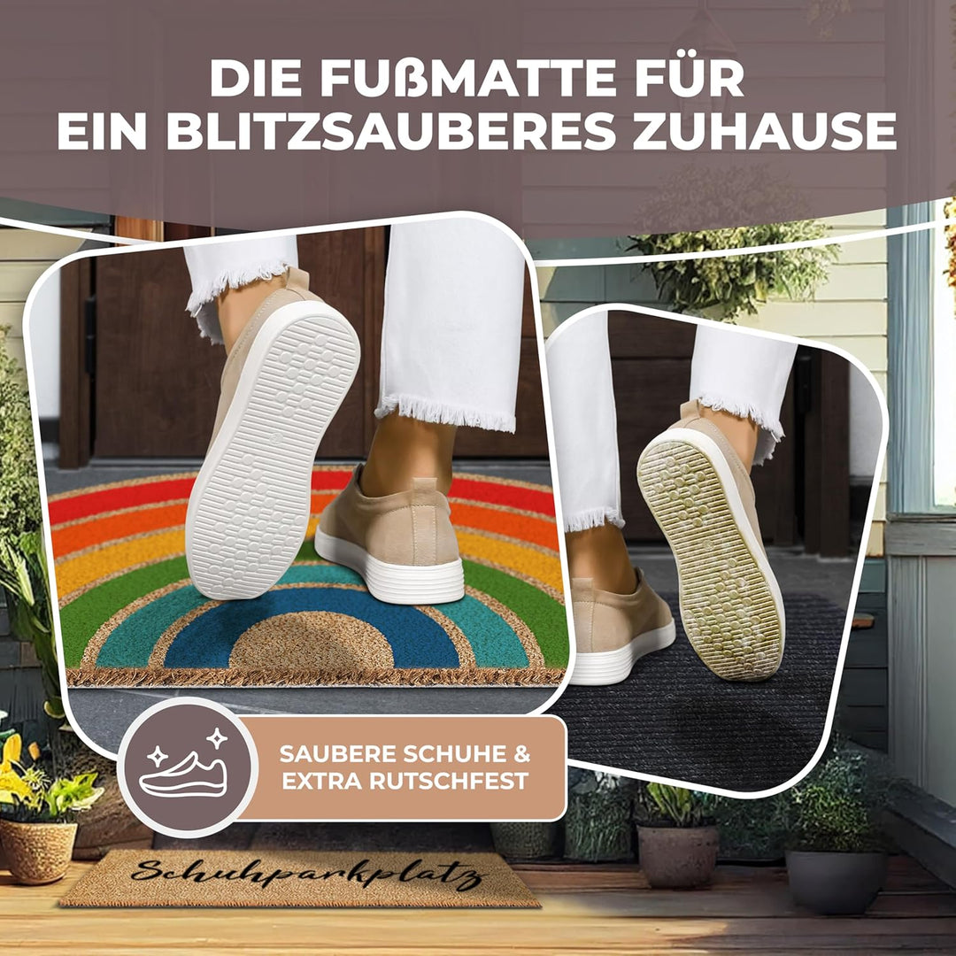 Fussmatte Kokos 70x40cm Regenbogen I Extra langlebige & rutschfeste Kokosmatte für Innen & Überdacht