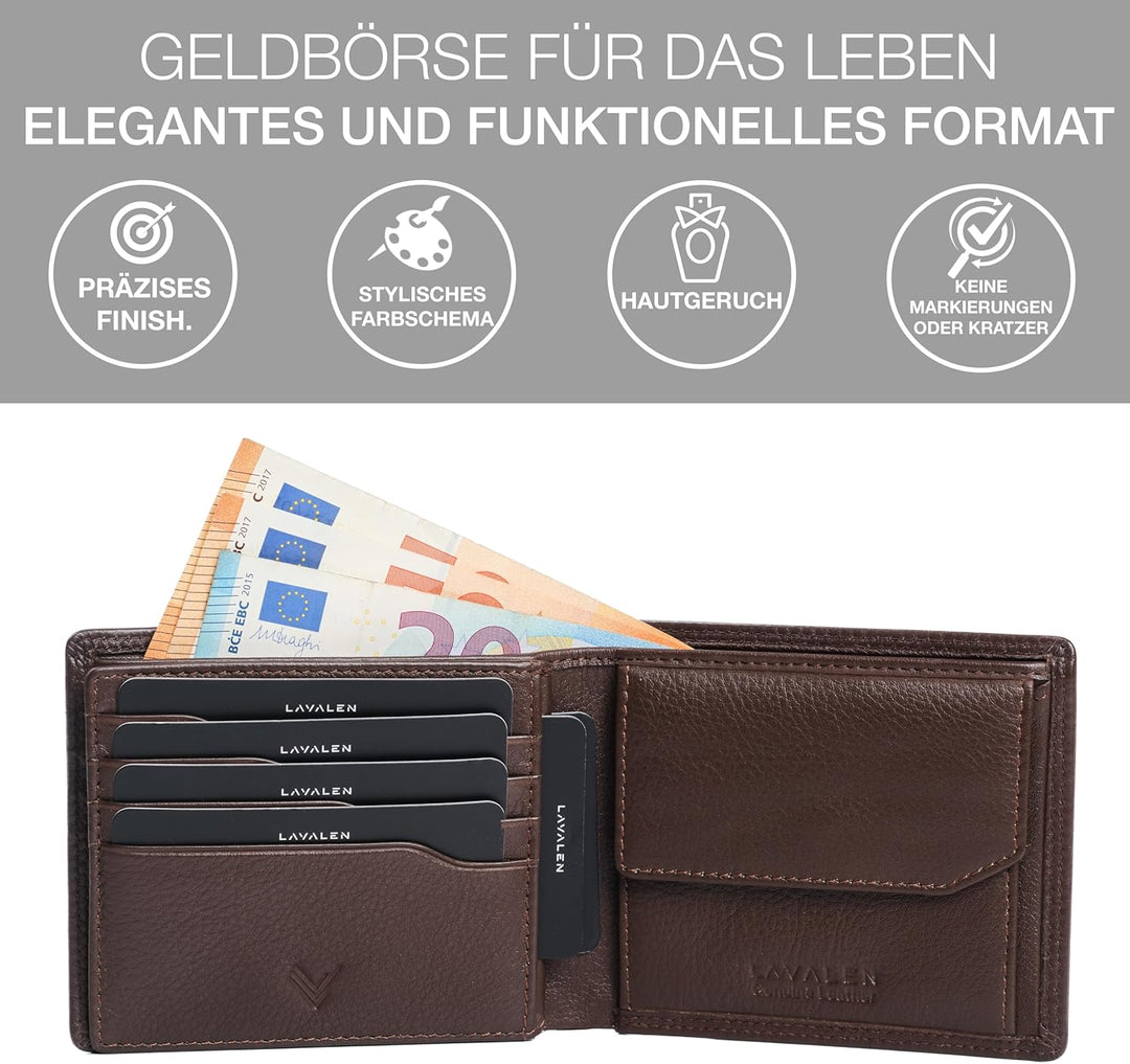 Lavalen Geldbörse Herren Leder mit RFID Schultz - Portmonee Herren mit Münzfach - Wallets for Men -