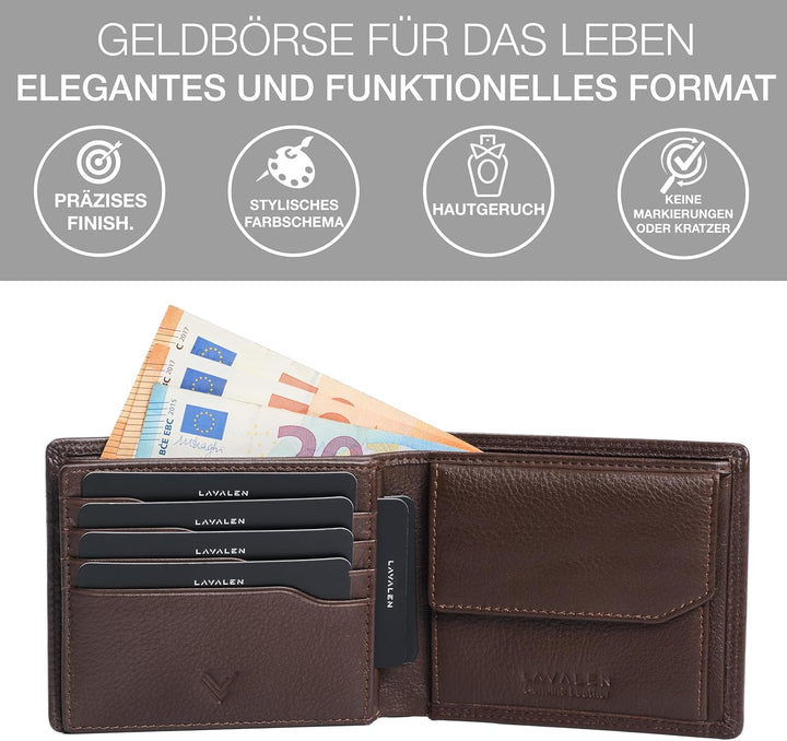 Lavalen Geldbörse Herren Leder mit RFID Schultz - Portmonee Herren mit Münzfach - Wallets for Men -