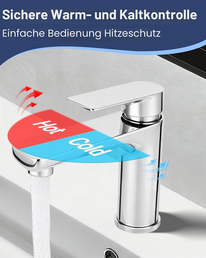 Wasserhahn Bad Edelstahl - Einhebelmischer Waschbecken - Bad Wasserhahn mit 60 mm Anschlussschlauch,