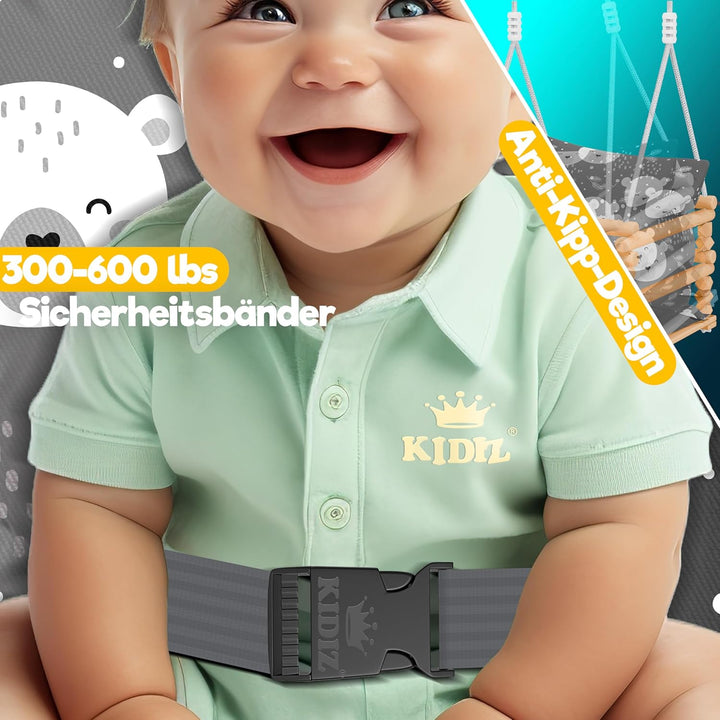 KIDIZ® Babyschaukel Kinderschaukel für Babys ab 6 Monaten und Kleinkinder bis 3+ Jahre | Holzschauke